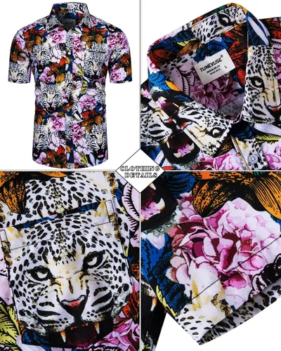 Vista 38 de TUNEVUSE Conjunto de camisas y pantalones cortos hawaianos para hombre, 2 piezas, trajes de playa con estampado de flores, traje tropical de verano