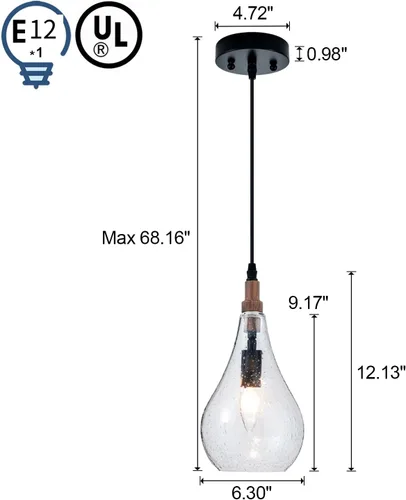 Vista 7 de Lámpara colgante de cristal con semillas de madera de granja, lámpara colgante industrial ajustable para cocina, isla, comedor, dormitorio Sembrado