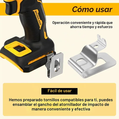 Vista 5 de Pinzas de cinturón de acero inoxidable 304 para Dewalt con tornillos, kit de clips de herramientas de taladro, kit de gancho de repuesto para Dewalt