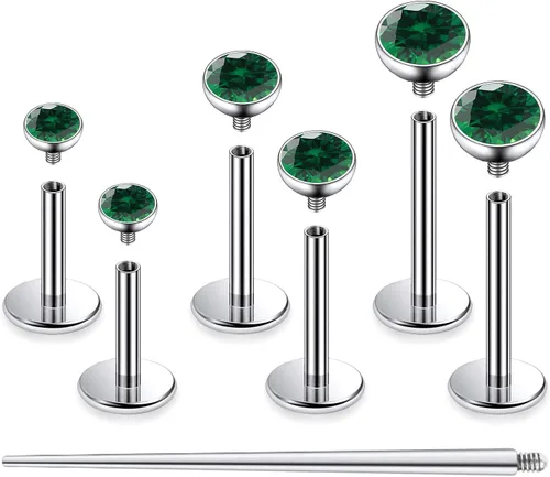 Vista 16 de F136 - Aretes de titanio 20/18/16G con rosca interna, con parte trasera plana, aros para nariz, labio, Medusa Monroe, labret de 6/8/0.394 in, barra