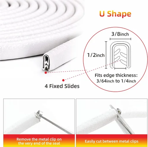 Vista 2 de Shine & Bright Auto Protector de borde de puerta de automóvil blanco de 32 pies con forma de U, tira de ribete con material de PVC y clips de metal