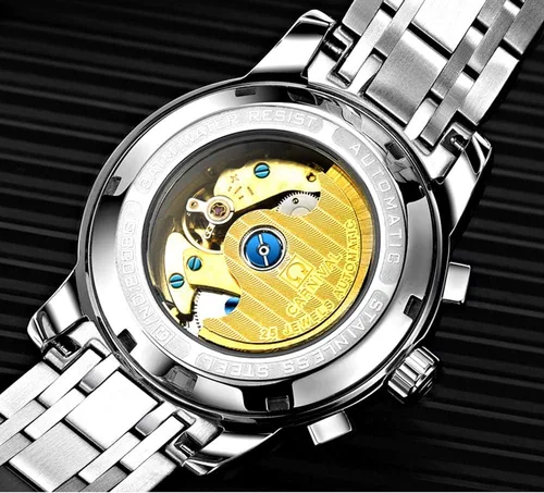 Vista 4 de CARNIVAL Reloj de lujo para hombre, mecánico automático, de acero inoxidable, cristal de zafiro, impermeable, para hombre