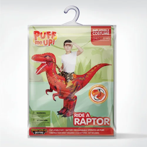 Vista 6 de Spooktacular Creations Disfraz inflable de dinosaurio para niños, ojos con luz LED, impresión digital, disfraz inflable de T-rex