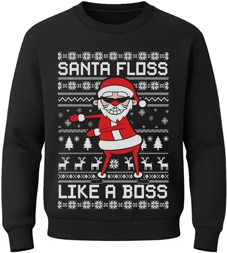Vista 17 de Tstars Dabbing Santa Kids Christmas Sweatshirt Boy Youth Ugly Holiday Dab / Negro