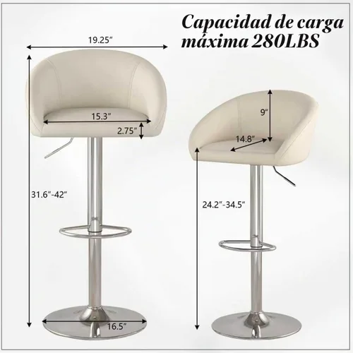 Vista 2 de Juego de 2 Taburetes de Bar, Taburetes de Bar Giratorios de Terciopelo Modernos Ajustables en Altura de Mostrador, Silla de Isla con Base de Metal