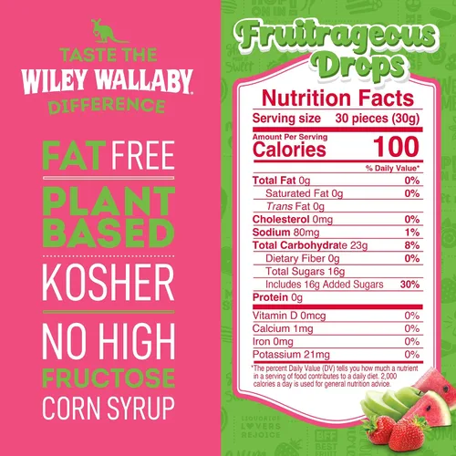 Vista 2 de Wiley Wallaby 6 oz. Gotas Fruitrageous Drops Frutas Originales Caramelos de Regaliz Suaves y Masticables Estilo Australiano Gourmet, Paquete de 2