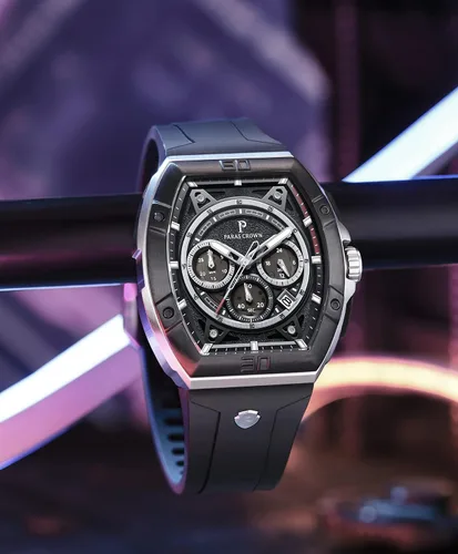 Vista 9 de Paras - Reloj de corona para hombre resistente al agua cronógrafo de lujo relojes analógicos con fecha reloj de pulsera de cuarzo con correa