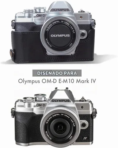 Vista 4 de MegaGear MG1932 Ever Ready - Funda de piel auténtica para cámara compatible con Olympus OM-D E-M10 Mark IV, color negro