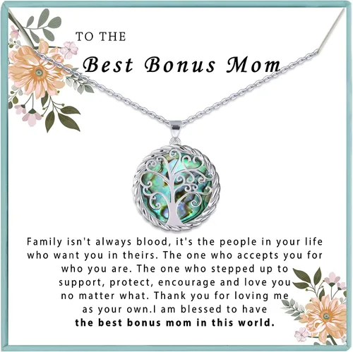 Vista 7 de SmileBelle Tree of Life Necklace as Birthday Gifts for Mom Grandma, Mom Gifts for Stepmom as Bonus Mom Gifts From Daughter, Silver Mother in Law