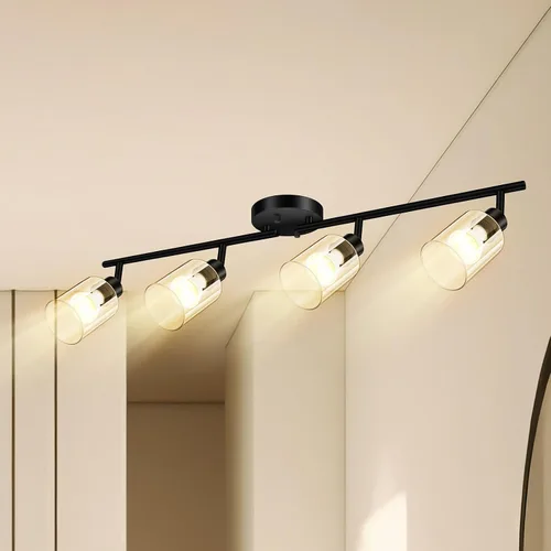 Vista 11 de BoostArea Lámparas de baño de 2 luces, modernas luces blancas de pared con pantalla de vidrio transparente, luz de techo flexible para espejo