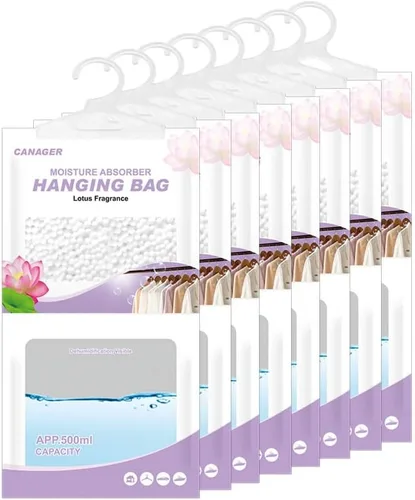 Vista 9 de CANAGER Absorbedor de humedad colgante, fragancia de lino, bolsa colgante desecante a prueba de humedad, bolsa deshumidificadora (8 paquetes)