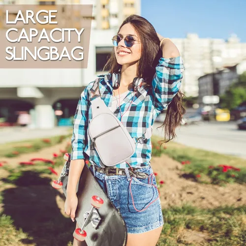 Vista 7 de JXWENBYX Bolso bandolera para mujer, de piel sintética, pequeño, bandolera, mochila cruzada a la moda, bolsa de pecho para viajar, senderismo