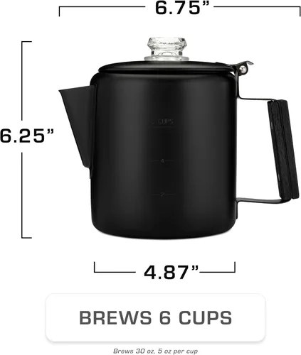 Vista 4 de COLETTI Bozeman Negra Cafetera Percoladora — Cafetera de Camping — La Cafetera Percoladora Más Elegante de América – SIN Aluminio ni Plástico