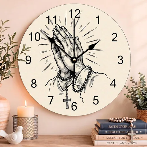 Vista 16 de Reloj de pared con versículo bíblico, con cita religiosa, reloj de madera, texto inspirador cristiano, reloj de madera rústico personalizado
