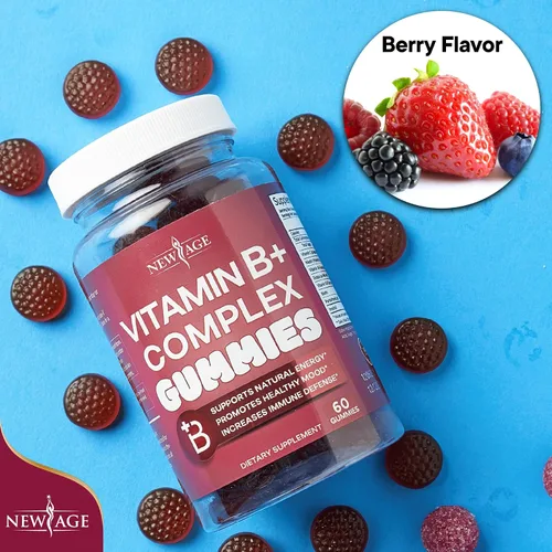 Vista 6 de NEW AGE - Gomitas de complejo de vitamina B con vitamina B3, B5, B6, B7, B9 y B12, con biotina, ácido fólico y vitamina C, sin gluten, veganas