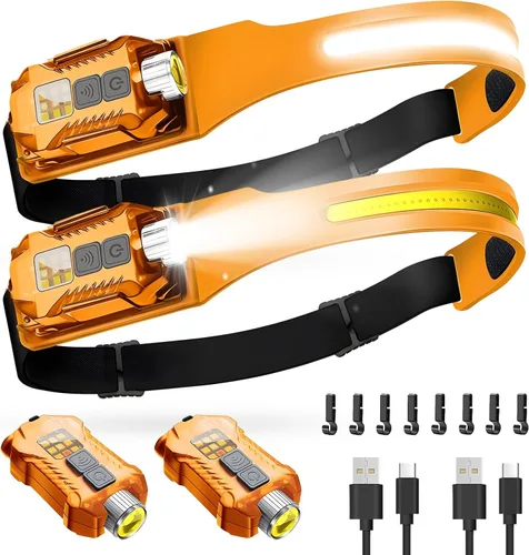 Vista 11 de Victoper Linterna Frontal Recargable Paquete de 2, Linterna Frontal LED Desmontable de Haz Ancho de 230° 2 en 1 con Sensor de Movimiento, Luz
