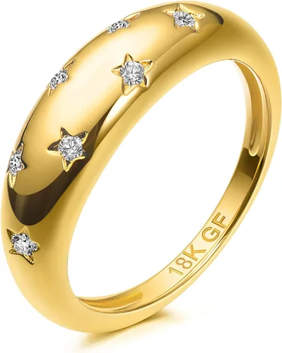 Vista 8 de AllenCOCO Chunky Gold Rings For Women Trendy Cubic Zirconia 14k Gold Plated Rings Stackable Set Dome Star Rings