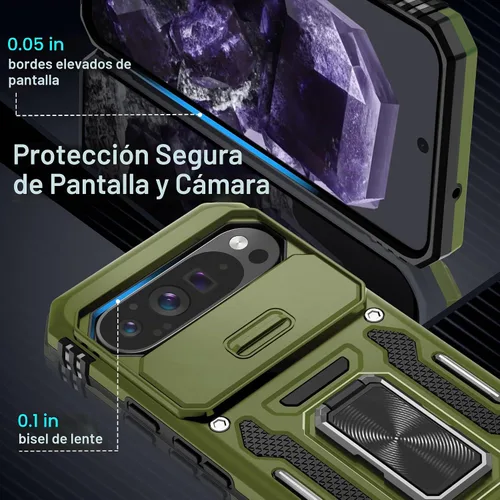 Vista 5 de DEERLAMN Funda para Google Pixel 10 Pro XL con cubierta deslizante para cámara + protector de pantalla (1 unidad), anillo giratorio con soporte