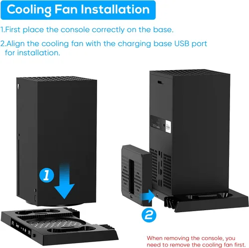 Vista 5 de Soporte de refrigeración para Xbox Series X con 2 fundas de filtro de polvo y tapones de goma para el pulgar y empuñaduras de palanca de mando