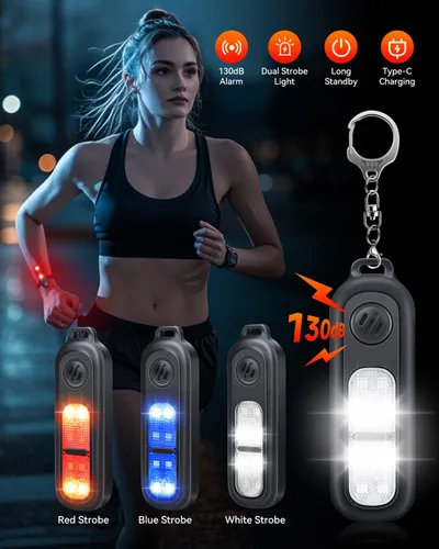 Vista 3 de ELECPOW Alarmas personales de 130 dB, llavero y clip de alarma portátil para mujeres, autodefensa, correr y viajar, alarma de violación para mujeres
