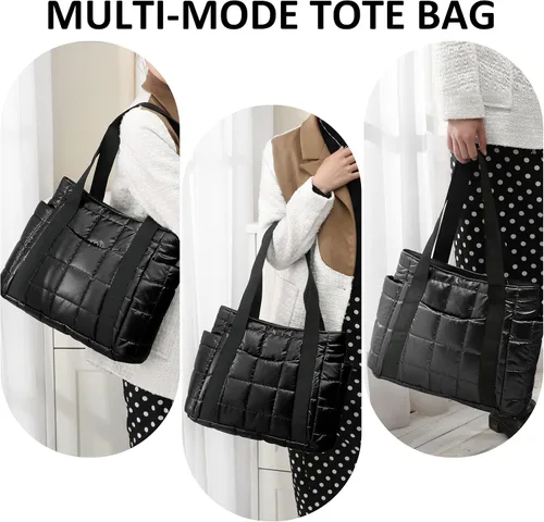 Vista 4 de Bolsa de mano acolchada para mujer, bolsa de hombro acolchada, grande, de algodón, suave y acolchada