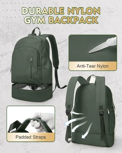 Vista 2 de Mochila de gimnasio para mujeres y hombres, bolsa de gimnasio ligera con compartimento para zapatos, mochila deportiva impermeable con bolsillo