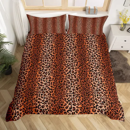 Vista 27 de Juego de funda de edredón con estampado de leopardo abstracto, tamaño individual, juegos de ropa de cama de piel de guepardo negro y gris