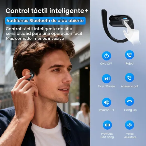 Vista 5 de Transformers Auriculares inalámbricos de oreja abierta Bluetooth 5.4 para correr y entrenar, auriculares sobre la oreja con ganchos impermeables