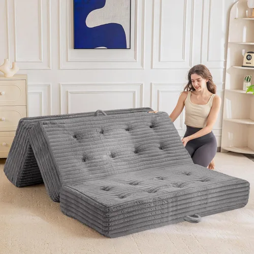 Vista 11 de MAXYOYO Sofá cama plegable, sofá cama plegable de 6 pulgadas, colchón plegable con asas, cama plegable de piel sintética suave con relleno de espuma