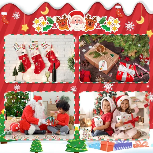 Vista 7 de UPINS Calcomanías de Navidad para niños, 12 hojas de calcomanías de espuma 3D hinchadas – Lindo muñeco de nieve, reno, árbol, Papá Noel