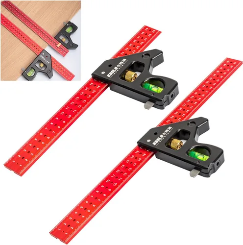 Vista 3 de Regla de ángulos de combinación de carpintero multifuncional, instrumento de medición de metal para ángulos precisos de 90/45 grados, combinación