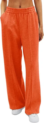 Vista 3 de SySea Pantalones casuales de pierna ancha para mujer, elásticos, de cintura alta, holgados, con bolsillos profundos, color naranja, Naranja