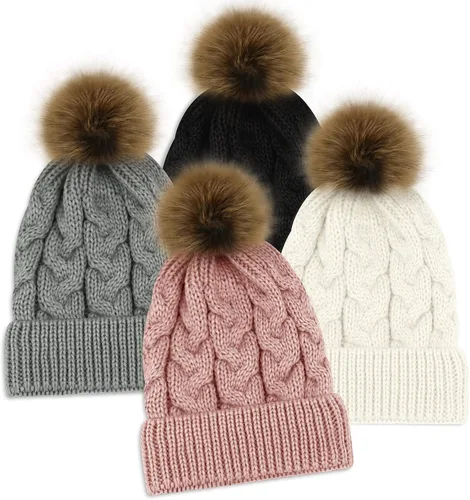 Vista 2 de Olreco Gorro de invierno para bebé, gorro de invierno para niños, gorro de invierno para niñas y niños, gorro de punto con pompones