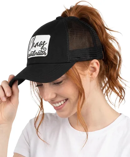 Vista 26 de Funky Junque Gorra de béisbol con cola de caballo cruzada, gorra de malla