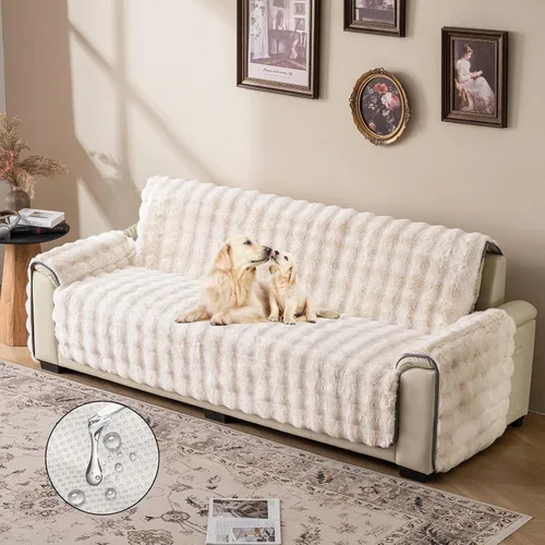 Vista 2 de Funda de felpa y mullida para sofá, de piel sintética, resistente al agua, protector antideslizante de muebles para niños, perros y gatos