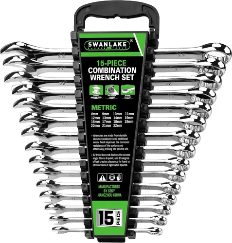 Vista 10 de SWANLAKE GARDEN TOOLS Juego de llaves SAE de 15 piezas, juego de llaves combinadas premium con muesca en V, SAE de 1/4" a 1", par máximo, 12 puntos
