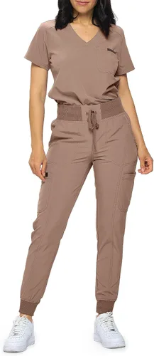 Vista 12 de Monarch Uniforms Slim Fit Stretchy Scrubs Women's Jogger Scrub Set Slim Jogger Scrubs with Tuck-In Top for Women Negro