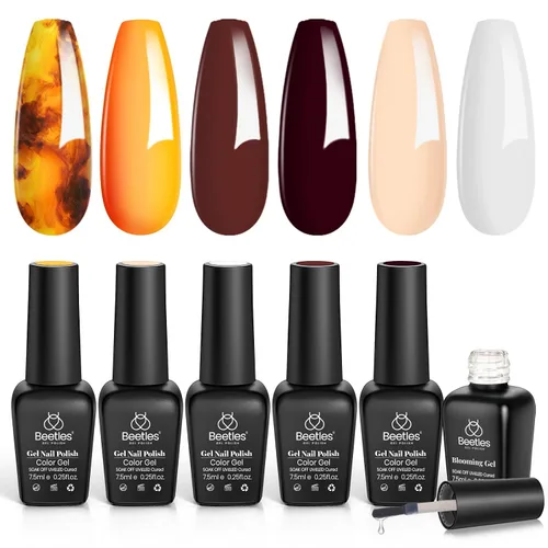 Vista 9 de Beetles - Juego de esmaltes de gel de otoño con gel floreciente, efecto A - Marrón ámbar Atracción ámbar