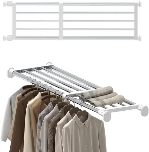 Vista 11 de Hershii - Estantería y barra extensible para armarios, estante de almacenamiento de metal expansible,organizador ajustable, separador para armarios