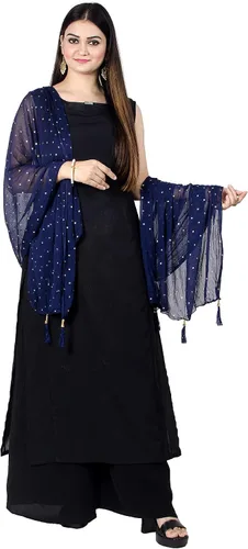 Vista 14 de Chandrakala Chal Dupatta de gasa para mujer, chal envolvente Chunni, beige (D191-P)