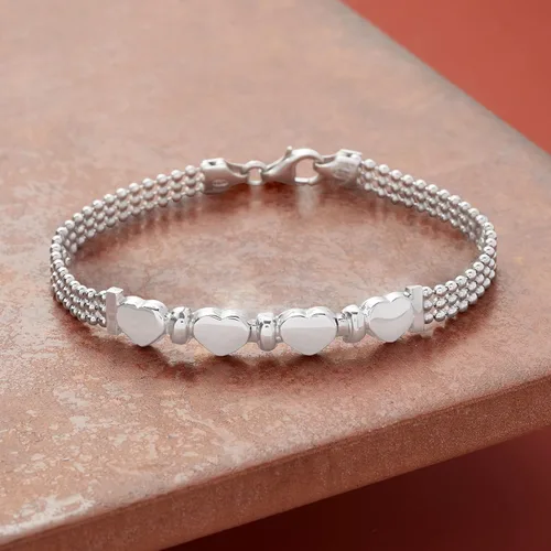 Vista 6 de Ross-Simons Italian Sterling Silver Heart Beaded Bracelet