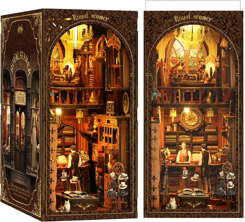 Vista 8 de SUNNINO Kit de Rincón de Libros - Kit de Casa de Muñecas en Miniatura DIY, Rompecabezas de Madera 3D con Luces LED, Kits de Rincón de Libros