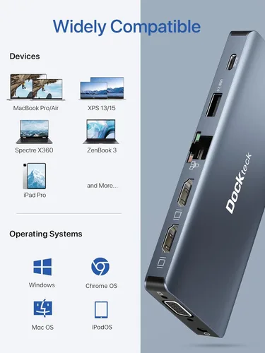 Vista 7 de Estación de acoplamiento USB C, adaptador de concentrador USB C 12 en 1 con 2 HDMI 4K, VGA, Ethernet, 4 puertos USB-A, audio, 100 W PD, lector