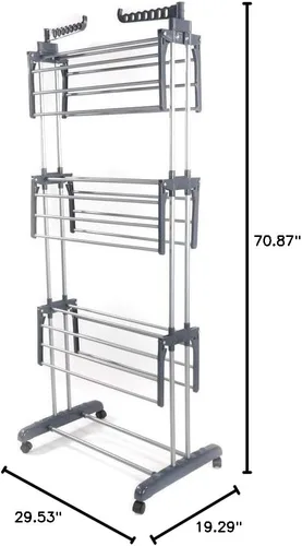Vista 8 de SHG - Organizador de lavandería de aluminio de 3 niveles, estante de secado plegable, soporte para secadora de ropa