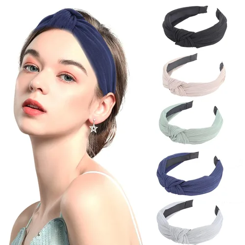 Vista 11 de LOVNFC Diademas para Mujeres 6 Piezas Bandas para la Cabeza Anudadas Antideslizantes de Moda para mujeres Niñas Anchas Nudo Superior Turbante Bandas