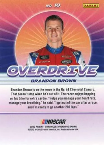 Vista 2 de 2022 Panini Chronicles Overdrive Racing #10 Brandon Brown TradetheChain/Brandonbilt Motorsports/Chevrolet Official NASCAR Trading Card