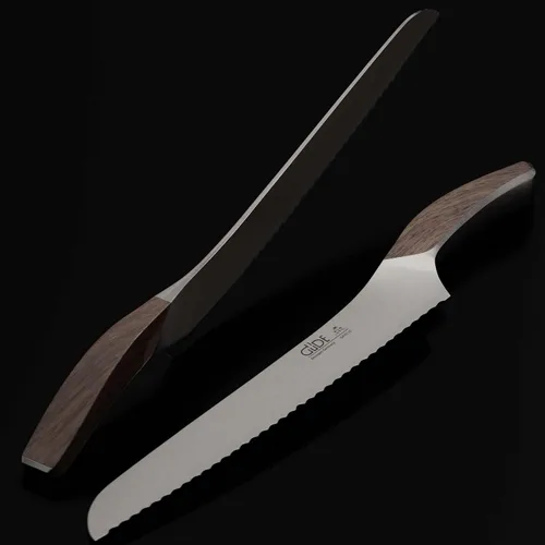 Vista 4 de Gude SYNCHROS Series Cuchillo de pan dentado forjado de 12 pulgadas, mango de roble ahumado