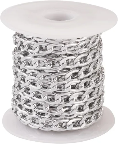 Vista 36 de FASHEWELRY Cadena de eslabones de aluminio de 16.4 pies sin soldar, rollo de cadenas de eslabones dorados con carrete para hacer collares, joyas