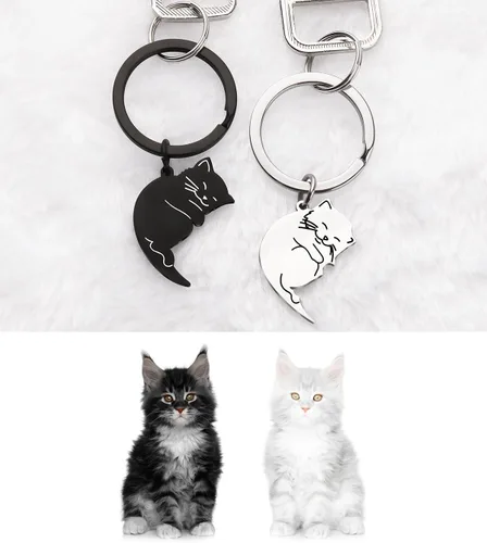 Vista 5 de Regalos para parejas para novio, novia, amiga, día de San Valentín, regalo ideal, lindo gato llavero conjunto a juego para parejas