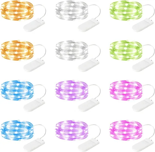 Vista 11 de Paquete de 4 50 luces LED que funcionan con pilas con temporizador de bricolaje, cadena de luces recargables de 16 pies para interiores, 8 modos